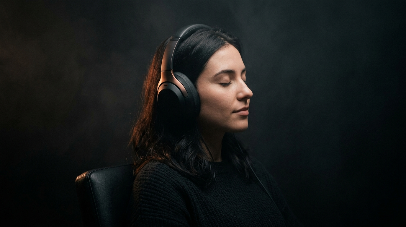 A listener with eyes closed, wearing the VÈRO Model One